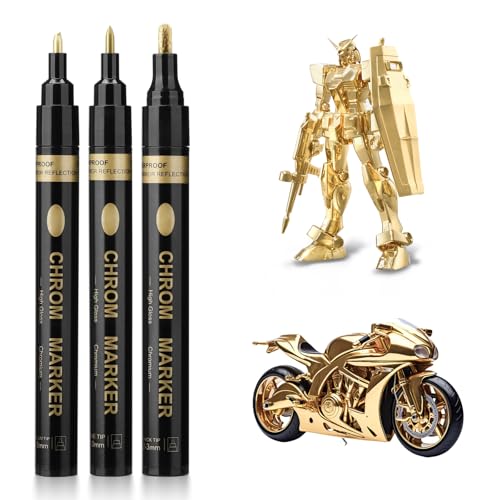 Acrylstifte Metallic Golden, 3 Stück Permanenter Chrom Lackstift Marker Spezialtinte mit echtem Spiegeleffekt, wasserfester Goldstift für Färbung des Modells, Graffiti, Maniküre, Metall, Glas Acrylstifte Metallic Golden, 3 Stück Permanenter Chrom Lackstift Marker Spezialtinte mit echtem Spiegeleffekt, wasserfester Goldstift für Färbung des Modells, Graffiti, Maniküre, Metall, Glas von Teokantz