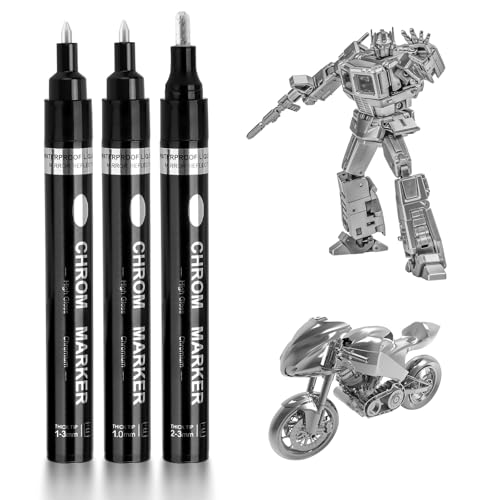 Acrylstifte Metallic Silbern, 3 Stück Permanenter Chrom Lackstift Marker Spezialtinte mit echtem Spiegeleffekt, Silberstift wasserfest für Färbung des Modells, Graffiti, Maniküre, Metall, Glas Acrylstifte Metallic Silbern, 3 Stück Permanenter Chrom Lackstift Marker Spezialtinte mit echtem Spiegeleffekt, Silberstift wasserfest für Färbung des Modells, Graffiti, Maniküre, Metall, Glas von Teokantz