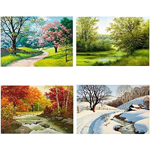 4 Pack DIY 5D Diamond Painting Set,Landschaft Jahreszeiten Full Drill Diamant Painting Bilder für Erwachsene Kristall Stickerei Kreuzstich Gemälde Handwerk Hause Wanddekoration Round Drill,30x40cm von Teonene