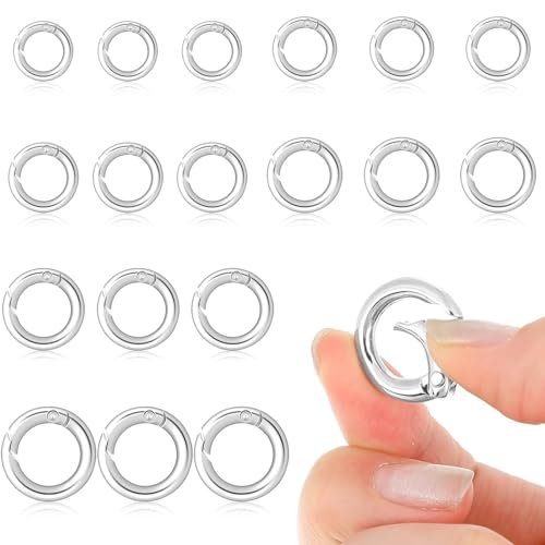 Teouuas 18 Stück Runde Karabiner, Zink Legierung Karabinerhaken, O-Ring, SchlüSselbund Zubehör, Federspaltringe, für Schlüsselbund, Geldbörse, Diy Bag Rings Craft Making (Silber) von Teouuas