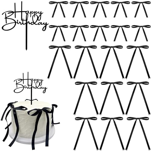 Teouuas 20 Stück Tortendeko Schleife, Schwarz Cake Topper mit 1 Stück Happy Birthday Zeichen, Schleifen Tortendeko für Deko Party, Torte Valentinstag, Hochzeit, Babyparty Teouuas 20 Stück Tortendeko Schleife, Schwarz Cake Topper mit 1 Stück Happy Birthday Zeichen, Schleifen Tortendeko für Deko Party, Torte Valentinstag, Hochzeit, Babyparty von Teouuas