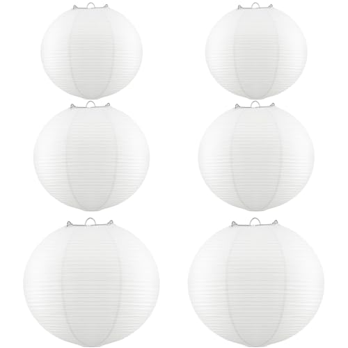 Teouuas 6 Stück Lampion, Lampions Weiß Rund HäNgende Laternen, Papierlampions, AufhäNgen Papier Lampions, Papierlaternen Tragbar FüR Hochzeit, Geburtstag Und Garten Deko (10cm 15cm 20cm) von Teouuas