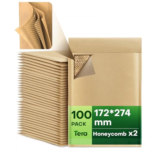 Tera Gepolsterte Papierumschläge mit Wabenstruktur: 17 x 27,2 cm, 100 Stück, FSC-zertifiziert und umweltfreundlich, 4-lagig, selbstverschließend, biologisch abbaubar, kompostierbar, recycelbar von Tera