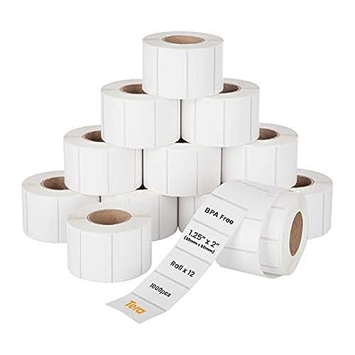 Tera Shipping Labels Versandetiketten 30 x 50 mm, 1000 Labels x 12 Rollen = 12.000 Labels für Verschiedene Drucker BPA-Frei Selbstklebend Adressetiketten mit Gratis-Etiketten für Zerbrechliche Waren von Tera