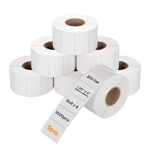 Tera Shipping Labels Versandetiketten 30 x 50 mm, 1500 Labels x 6 Rollen = 9000 Labels für Verschiedene Drucker BPA-Frei Selbstklebend Adressetiketten mit Gratis-Etiketten für Zerbrechliche Waren von Tera