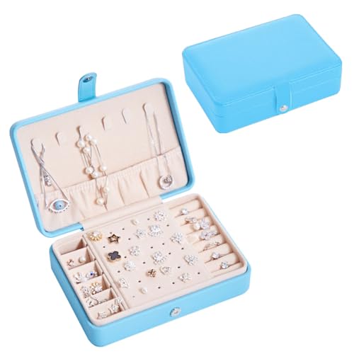 Blaue Reise-Schmuckschatulle für Frauen – Schmuckkästchen Organizer PU-Leder tragbare Aufbewahrungsbox für Ringe, Ohrringe, Halskette, Armband von Terafeels