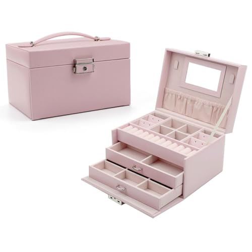 Terafeels Große Schmuckschatulle für Damen, 3 Schichten, PU-Leder, Schmuck-Aufbewahrungsboxen mit Spiegel und Schloss, Ohrring-Aufbewahrungs-Organizer Terafeels Große Schmuckschatulle für Damen, 3 Schichten, PU-Leder, Schmuck-Aufbewahrungsboxen mit Spiegel und Schloss, Ohrring-Aufbewahrungs-Organizer von Terafeels