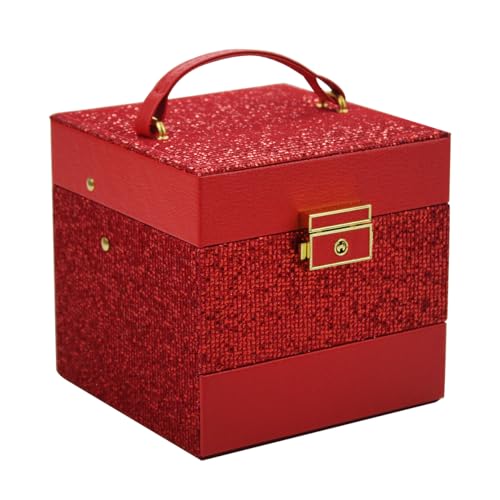 Terafeels Schmuckkästchen, groß, Vintage, Rot, Schmuckschatulle für Damen und Mädchen, 3-lagiges Fassungsvermögen, Organizer, Aufbewahrungskoffer, abschließbar, für Ohrringe, Halsketten, Armbänder, Terafeels Schmuckkästchen, groß, Vintage, Rot, Schmuckschatulle für Damen und Mädchen, 3-lagiges Fassungsvermögen, Organizer, Aufbewahrungskoffer, abschließbar, für Ohrringe, Halsketten, Armbänder, von Terafeels