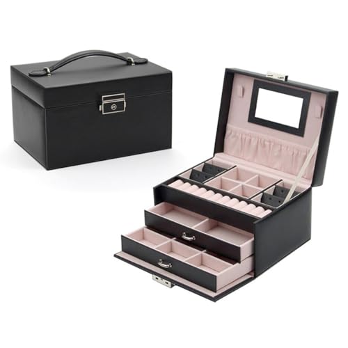 Verspiegelte Schmuckschatulle, großer Organizer, Schmuckkästchen mit Schubladen, luxuriöses Schmuckkästchen mit Schloss, Kunstleder-Display für Armbänder, Ohrringe, Ringe, Halsketten, Uhren, Geschenk, Verspiegelte Schmuckschatulle, großer Organizer, Schmuckkästchen mit Schubladen, luxuriöses Schmuckkästchen mit Schloss, Kunstleder-Display für Armbänder, Ohrringe, Ringe, Halsketten, Uhren, Geschenk, von Terafeels