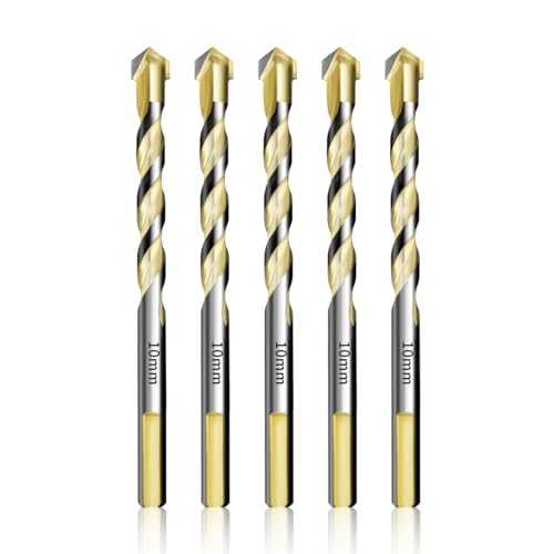 Teronbeta Fliesenbohrer 10mm x 5pcs Glasbohrer Keramikbohrer mit Hartmetall Spitze für Fliesen, Keramik, Mauerwerk, Glas, Porzellan, Wandfliesen, Dachziegel von Teronbeta