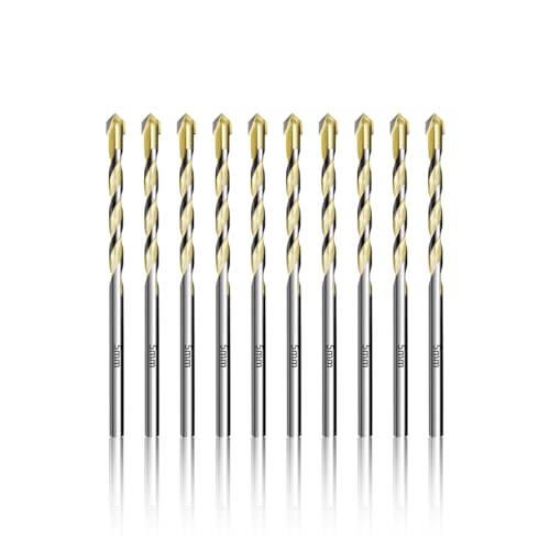 Teronbeta Fliesenbohrer 5mm x 10pcs Glasbohrer Keramikbohrer mit Hartmetall Spitze für Fliesen, Keramik, Mauerwerk, Glas, Porzellan, Wandfliesen, Dachziegel von Teronbeta