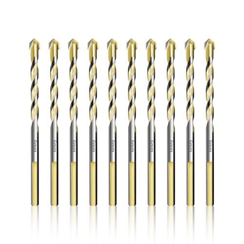 Teronbeta Fliesenbohrer 6mm x 10pcs Glasbohrer Keramikbohrer mit Hartmetall Spitze für Fliesen, Keramik, Mauerwerk, Glas, Porzellan, Wandfliesen, Dachziegel von Teronbeta