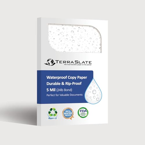 TerraSlate Regen-/wetterfestes/wasserdichtes Papier und reißfestes Laserdruckerpapier, 5 mil, A4, 210 x 297 mm, Weiß, 25 Blatt von TerraSlate
