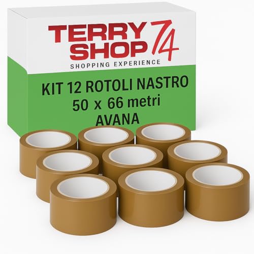 Terryshop74 Klebeband, leise, Transportverpackung, 50 mm x 66 m, für Verpackung und Lager, strapazierfähig, hergestellt in Italien (12 Rollen Havana) von Terryshop74
