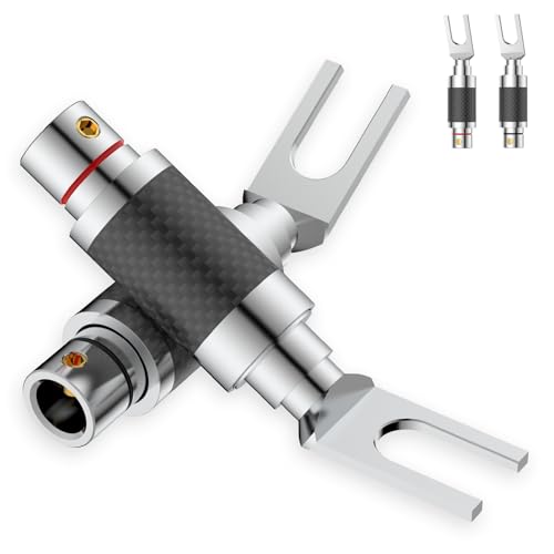 Tertullus 4 Stücke High End Kabelschuhe Gabelstecker Klemmen Verbinder Carbon Gabelweite 8,0 mm Vollmetallgehäuse high-end Steckverbindungen Gabelstecker für Kabel bis 7mm（Kohlefaser-Schale） von Tertullus