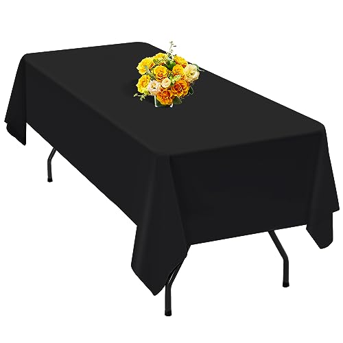 1 Packung Schwarze Polyester-Tischdecke für 1,8 m große rechteckige Tische, 153 x 260 cm Polyester-Stoff-Tischdecke, knitterfrei, waschbar, für Hochzeit, Geburtstag, Party, Bankett-Dekoration von Teruntrue
