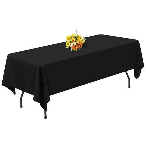 1 Packung Schwarze Polyester-Tischdecke für 2,4 m große rechteckige Tische, 153 x 320 cm Polyester-Stoff-Tischdecke, knitterfrei, waschbar, für Hochzeit, Geburtstag, Party, Bankett-Dekoration von Teruntrue