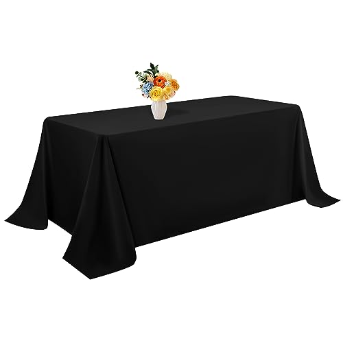 1 Packung Schwarze Polyester-Tischdecke für 2,4 m große rechteckige Tische, 228 x 335 cm, Polyester-Stoff-Tischdecke, knitterfrei,waschbar,Tischdecke, für Hochzeit,Geburtstag,Party,Bankett-Dekoration von Teruntrue