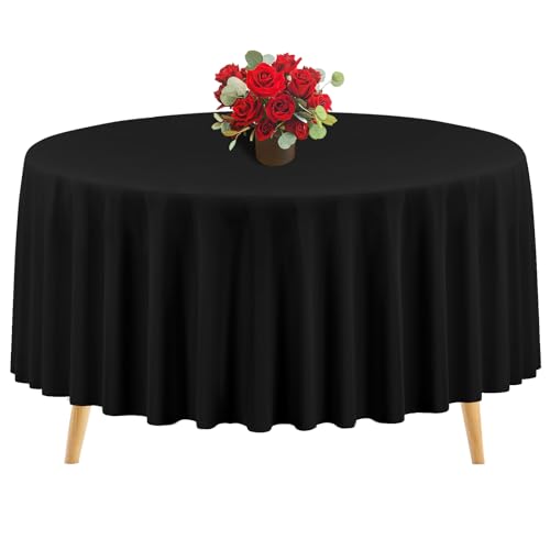 1 Packung Schwarze runde Polyester-Tischdecken, 305 cm, runde Tischdecke, Flecken- und knitterfrei, waschbare Tischdecke für Hochzeiten, Partys, Bankette, Feiertage, Esstische dekorieren von Teruntrue