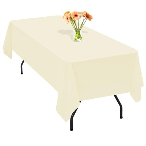1 Packung beige Polyester-Tischdecke für 1,8 m große rechteckige Tische, 153 x 260 cm Polyester-Stoff-Tischdecke, knitterfrei, waschbar, für Hochzeit, Geburtstag, Party, Bankette, Dekoration von Teruntrue