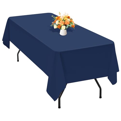 1 Packung dunkelblaue Polyester-Tischdecke für 1,8 m große rechteckige Tische, 153 x 260 cm Polyester-Stoff-Tischdecke, knitterfrei, waschbar, für Hochzeit, Geburtstag, Party, Bankett-Dekoration von Teruntrue