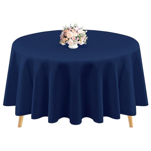 1 Packung dunkelblaue runde Tischdecken aus Polyester, 228 cm, runde Tischdecke, Flecken- und knitterfrei, waschbare Tischdecke für Hochzeiten, Partys, Bankette, Buffettische, Feiertage dekorieren von Teruntrue