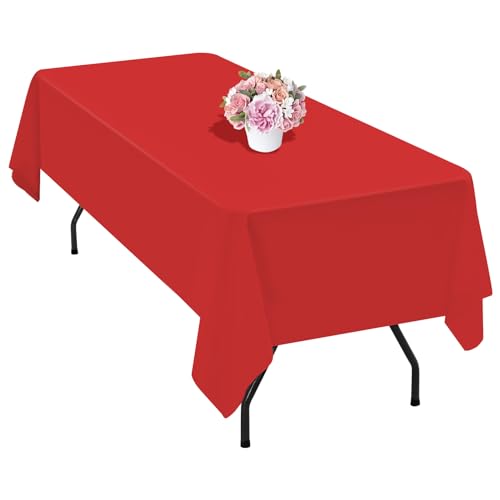 1 Packung rote Polyester-Tischdecke für 1,8 m große rechteckige Tische, 153 x 260 cm Polyester-Stoff-Tischdecke, knitterfrei, waschbar, für Hochzeit, Geburtstag, Party, Bankette, Dekoration von Teruntrue