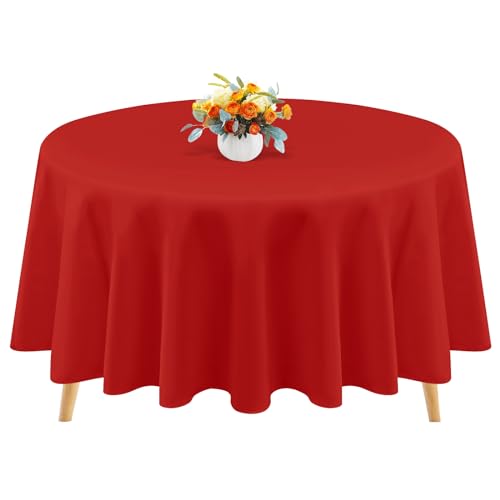 1 Packung rote runde Polyester-Tischdecken, 228 cm, runde Tischdecke, Flecken- und knitterfrei, waschbare Tischdecke für Hochzeiten, Partys, Bankette, Buffettische, Feiertage, Esstische dekorieren von Teruntrue