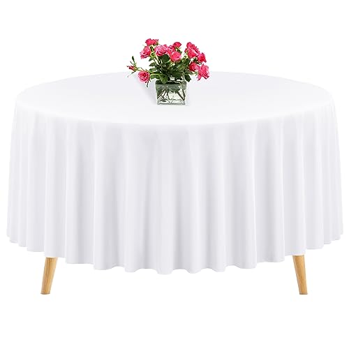 1 Packung runde Tischdecke, 305 cm, weiße Polyester-Tischdecke, waschbare Tischdecken, Polyester-Stoff-Tischdecke für Hochzeit, Party, Bankett, Buffet, Feiertagsessen (weiß, 305 cm) von Teruntrue