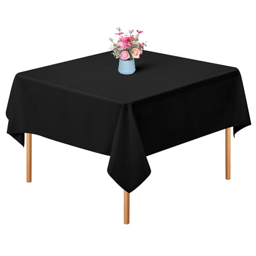 1 Packung schwarze Polyester-Tischdecke für kleine quadratische Tische, 132 x 132 cm, Polyester-Stoff-Tischdecke, knitterfrei, waschbar, Tischdecke, für Hochzeit, Geburtstag, Party, Bankett-Dekoration von Teruntrue