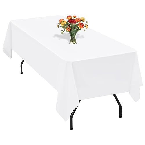 1 Packung weiße Polyester-Tischdecke für 1,8 m große rechteckige Tische, 153 x 260 cm Polyester-Stoff-Tischdecke, knitterfrei, waschbar, für Hochzeit, Geburtstag, Party, Bankett-Dekoration von Teruntrue