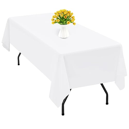 1 Packung weiße Polyester-Tischdecke für 2,4 m große rechteckige Tische, 153 x 320 cm, Polyester-Stoff-Tischdecke, knitterfrei, waschbar, Tischdecke, für Hochzeit, Geburtstag, Party,Bankett-Dekoration von Teruntrue