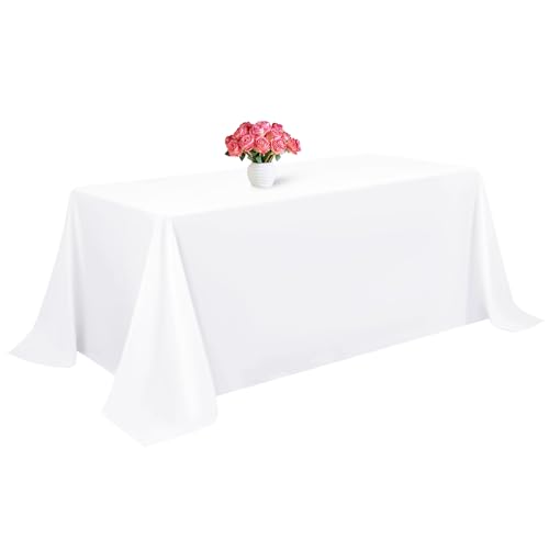 1 Packung weiße Polyester-Tischdecke für 2,4 m große rechteckige Tische, 228 x 332 cm, Polyester-Stoff-Tischdecke, knitterfrei, waschbar, Tischdecke, für Hochzeit, Geburtstag, Party Dekoration von Teruntrue