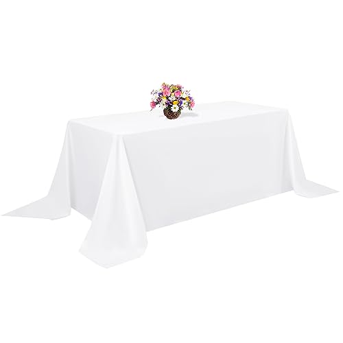 1 Packung weiße Polyester-Tischdecke für 2,4 m große rechteckige Tische, 228 x 396 cm Polyester-Stoff-Tischdecke, knitterfrei, waschbar, für Hochzeit, Geburtstag, Party, Bankette, Dekoration 1 Packung weiße Polyester-Tischdecke für 2,4 m große rechteckige Tische, 228 x 396 cm Polyester-Stoff-Tischdecke, knitterfrei, waschbar, für Hochzeit, Geburtstag, Party, Bankette, Dekoration von Teruntrue