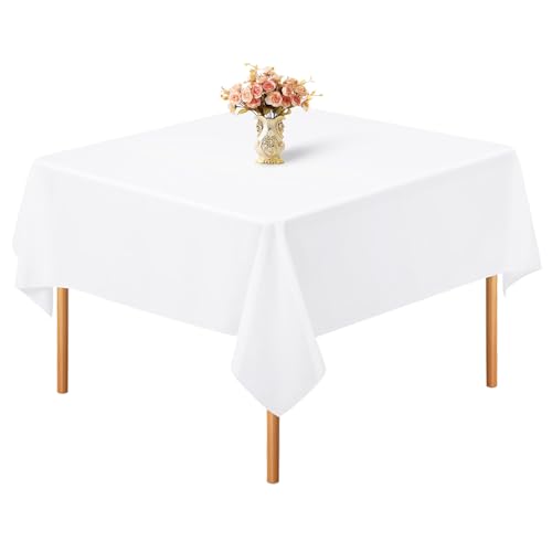 1 Packung weiße Polyester-Tischdecke für kleine quadratische Tische, 132 x 132 cm, Polyester-Stoff-Tischdecke, knitterfrei, waschbar, Tischdecke, für Hochzeit, Geburtstag, Party, Bankett-Dekoration von Teruntrue