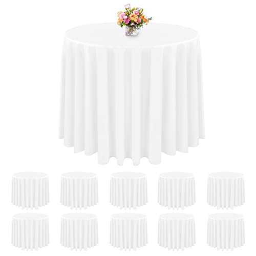 10 Stück runde Kunststoff-Tischdecke 96 Zoll weiße Tischdecken PEVA Wasserabweisende Tischdecken, geeignet für runde Tische mit Einer Größe von 7 Fuß oder Kleiner als 7 Fuß (weiß) von Teruntrue