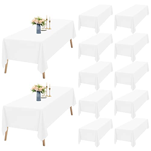 12 Packungen Weiß Tischdecke 153 x 260 cm, Tischdecke Weiß Stoff Rechteckige Polyester-Tischdecke für 1,8m Rechteckige Tische, Waschbare Tischdecke für Hochzeitsfeier, Restaurant, Banketttisch von Teruntrue