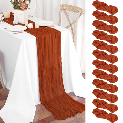 12 Stück Tischläufer Terrakotta 55x300 cm Boho Gaze Käsetuch Tischläufer für Hochzeit, Party, Babyfeier, Brautshower, Geburtstag-Dekorationen von Teruntrue