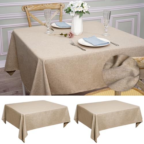 2er-Pack Leinenoptik Quadratische Tischdecken 135x135cm – Waschbare, Antigefüge Tischdecken für Quadrate, Geeignet für Zuhause, Party, Buffet, Camping (Naturell) von Teruntrue