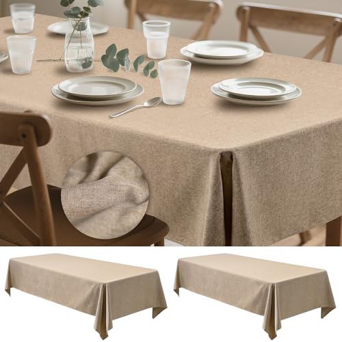 2er-Pack Leinenoptik Rechteckige Tischdecken 100x140cm – Antigefüge Waschbare Tischdecken für Rechtecktische, Rustikale Tischabdecker für Zuhause, Party, Hochzeit, Bankett (Naturell) von Teruntrue