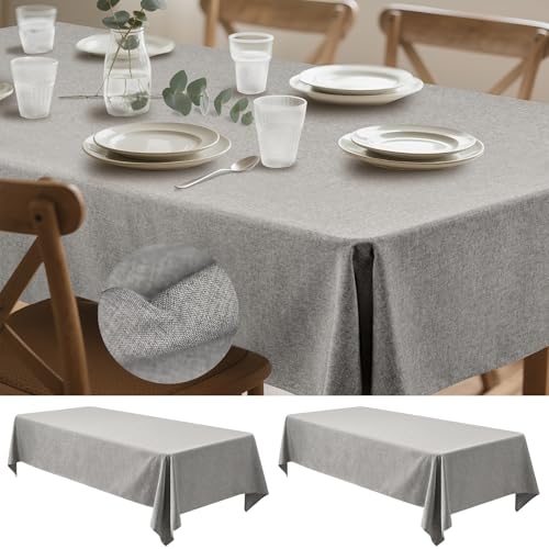 2er-Pack Leinenoptik Rechteckige Tischdecken 135x203cm – Antigefüge Waschbare Tischdecken für Rechtecktische, Rustikale Tischabdecker für Zuhause, Party, Hochzeit, Bankett (Grau) von Teruntrue