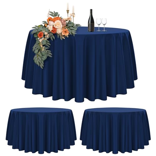 2er-Set Blaue Runde Tischdecke 305cm (120 Zoll) - Für Ø150-240cm Tische, Polyester Wasserdicht Waschbar, Hochzeit Party Buffet Camping Restaurant von Teruntrue