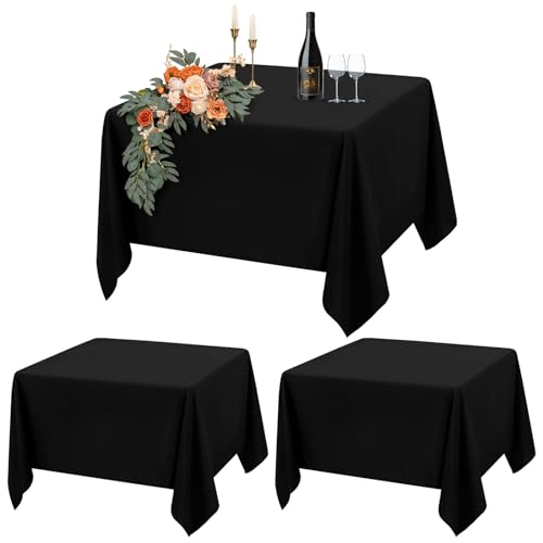 2er-Set Schwarze Quadratische Tischdecke 132 x 132 cm, Quadratische Partytischdecken für 60-90cm Tisch, Polyester Wasserdicht Waschbar Tischdecke für Hochzeit Buffet Camping Restaurant(53x53in) von Teruntrue
