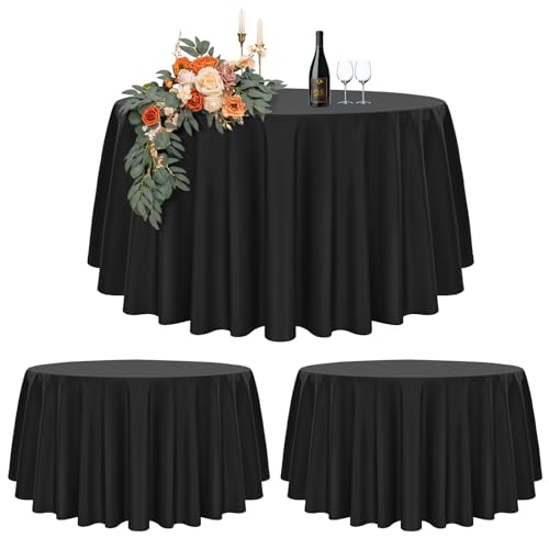 2er-Set Schwarze Runde Tischdecke 178cm Durchmesser, Runde Tischdecke für Ø75-105cm Tische, Polyester Wasserdicht Waschbar runde Tischdecke für Hochzeit Party Buffet Camping Restaurant (70 Zoll) von Teruntrue