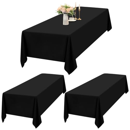 Teruntrue 2 Packungen Schwarze Rechteckige Polyester-Tischdecke 153 x 260 cm, Wasserfest, Schmutzabweisend, Für 6-8 Personen, Ideal für Innen- und Außenanwendungen von Teruntrue