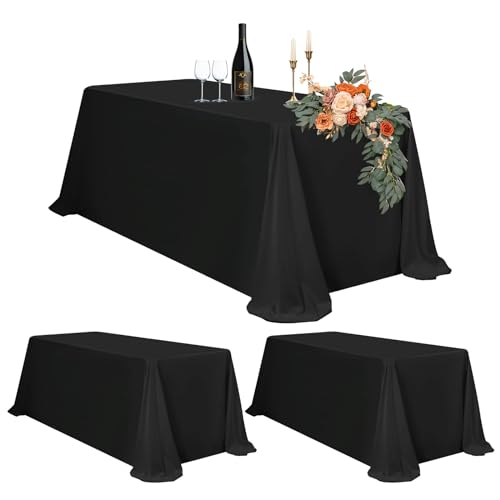 2er-Set Schwarze Tischdecken Rechteck 229x396 cm,Wasserdichte Polyester Schwarze Tischdecken für 8ft Tisch, Waschbar Rechteckige Große Tischdecke für Party Hochzeit Buffet Camping Restaurant(90x156in) von Teruntrue