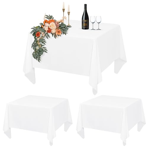 2er-Set Weiße Quadratische Tischdecke 132 x 132 cm, Quadratische Partytischdecken für 60-90cm Tisch, Polyester Wasserdicht Waschbar Tischdecke für Hochzeit Buffet Camping Restaurant(53x53in) von Teruntrue