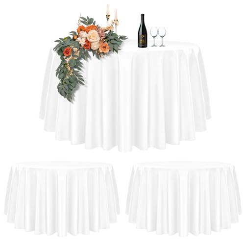 2er-Set Weiße Runde Tischdecke 275cm Durchmesser, Runde Tischdecke für Ø120-210cm Tische, Polyester Wasserdicht Waschbar Runde Große Tischdecke für Hochzeit Party Buffet Camping Restaurant (108 Zoll) von Teruntrue