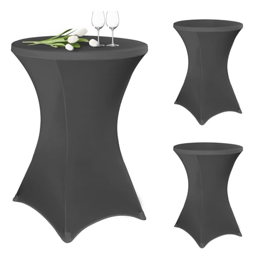 3 Stück Stehtisch Hussen 80cm,Hussen Stehtische Dunkelgrau für Ø 80-85 cm Stehtische und Bistrotische, Stretch-Tischdecke mit Fußtaschen für Hochzeit Geburtstagsfeier Bankett(80 cm, Dunkelgrau) von Teruntrue