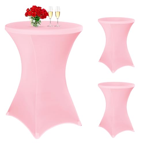 3 Stück Stehtisch Hussen 80cm,Hussen Stehtische Rosa für Ø 80-85 cm Stehtische und Bistrotische, Stretch-Tischdecke mit Fußtaschen für Hochzeit Geburtstagsfeier Bankett(80 cm, Rosa) von Teruntrue